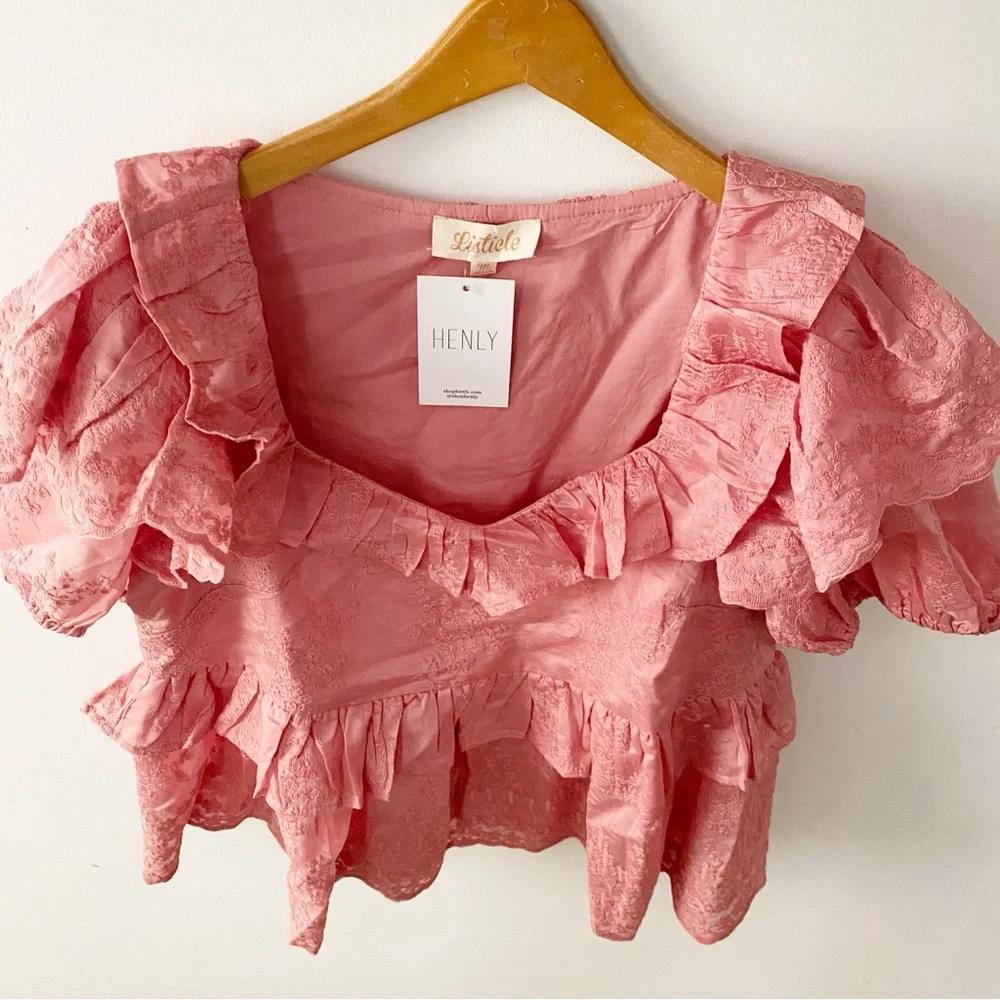 Pink Ruffle Lace Peplum Blouse - Picture 2 of 9